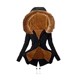 Alueeu Schwarz Winterjacke Damen mit Fell Gefüttert Große Größen Mantel Günstig Wintermantel Fleecejack Frauen Damenmantel Parka Plüschjacke Damenjacke Plüschmantel Kapuzenjacke Warm Winterpark