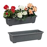 Relaxdays Blumenkasten 2er Set, Blumentrog aus Kunststoff, HBT: 14 x 59 x 21 cm, Pflanzenkasten innen & außen,