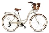 Goetze Mood Alu Rahmen Damenfahrrad Retro Vintage Holland Citybike, 28 Zoll Räder, 7 Gang Shimano Schaltwerk, Tiefeinstieger, Korb mit Polsterung Gratis!