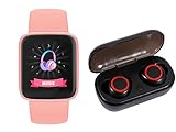 QWERT D20/Y68 Intelligente Watch BT4.0 Smartwatch Schlaf Fitness wasserdichte 1.44 Inches Und A2 Bluetooth 5.0 Kabelloses Headset RauschunterdrüCkung Stereo In-Ear Geeignet FüR Android IOS (Rosa)