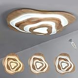 LED Deckenleuchte, Runde Holz Deckenlampe, 65 Watt, 5200 Lumen, Ø 80cm Stufenloses Dimmen mit Fernbedienung Holzlampe, Acryl-Schirm, Wohnzimmer Schlafzimmer Esszimmer Leuchte Deckenbeleuchtung