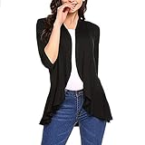 Damen Strickjacke Cardigan Wasserfall Strickmantel Blazer Women's Elegant 3/4 Sleeve Open With Peplum Ruffle Hem Jacket Autumn Thin Bolero Work Wear Business Office Short Coat Casual Lightweig