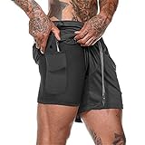 Sportshorts Herren modern Sommer 2 in 1 Kurze Hosen Schnelltrocknend Fitness Sporthose mit Verstellbarem Tunnelzug,Sweatpants Fit Strand Surf Board Badeshorts mit Taschen-M-3XL(Eine Nummer Kleiner)