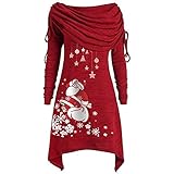 GBEN Damen Weihnachten Tunika Kleid Plissee Kragen Pulloverkleid Unregelmäßige Oberteile Langarm Minikleid Herbst Winter Langarmshirt Casual Pulli Top