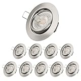 EDISHINE LED Einbaustrahler 230V, LED Spots Dimmbar, 3000K Warmweiß, Einbauleuchten, 10 Stück Schwenkbare Deckenspots, 350Lumen, CE Z