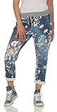 CLEOSTYLE angesagte Damen Jogginhose im Boyfriend-Style für Freizeit, Sport und Fitness 9-2 (Blau/Blume)