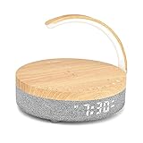 LEMEGA DTS1 LED Nachttischlampe Wecker,Lichtwecker mit Wireless Charger Nachtlicht (Weiß Eiche)