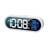LED Digital Wecker, Kleine Wecker für Schlafzimmer Schwerschläfer, Nachttischuhr Einstellbare Alarmlautstärke, 5 Helligkeit und 40 Wecktöne, Dual Alarm mit Schlummerfunktion, Temp