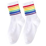 KUAIDO 2 Paar Wintersocken Sockelleisten Weiß mit Regenbogenstreifen aus Baumwolle im neuen Stil Lustige Bunte Kuschelsocken Rutsch Noppen Socken Unisex Weihnachtssocken Weihnachten Sock