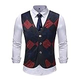 Weste Herren Slim Fit V Ausschnitt Spleißen Zwei In Eins Weste Herren Vintage Mode Kariert Anzüge Weste Herren Business Work Gastgeber Bankett Lässig Weste Herren D-004 M