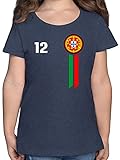 Fussball WM 2022 Fanartikel Kinder - 12. Mann Portugal Emblem - 152 (12/13 Jahre) - Dunkelblau Meliert - Spruch - F131K - Mädchen Kinder T-S