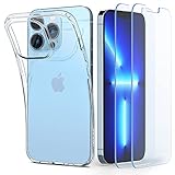 Spigen Crystal Pack Kompatibel mit iPhone 13 Pro Hülle 2 gehärtete Gläser enthalten Handyhülle dünn transparent silikon -Crystal C