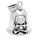 Hochwertige Biker-Bell aus Edelstahl Tiger Löwe Totenkopf Drache Kreuz Maske silber Motorrad Glücksglocke Geschenk Bikerschmuck Motorradschmuck Glücksbringer Herren Männer (Totenkopf mit Knochen)