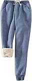 QLXDSD Women's Warm Sherpa Lined Jogging Warm Thermo Leggings Bottoms Drawstring Sporty Jogger Fleece Trousers with Pockets (Color : Blue, Size : Klein)