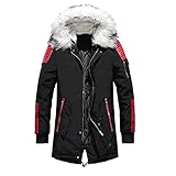 Lomelomme Steppjacke Herren Parka mit Kunstfell Kapuze Lang Wasserdicht Atmungsaktiv Winterjacke Wintermantel Outdoor Gefütterte Jack