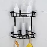 Hoomtaook Duschablage Ohne Bohren Badezimmer Eckregal Duschregal Duschcaddy, Space Aluminium Dusche Organizer Kein Bohren Selbstklebend Wandmontage Küche 2 Tier Schw