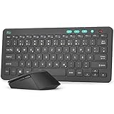 Rii Tastatur Maus Set Kabellos, 2.4G Kabellose Kompakte Tastatur mit Funkmaus für Laptop, PC und Smart TV, Deutsches QWERTZ Layout, Schw