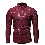 Hemd Herren Revers Knopfleiste Frühling Herbst Dünnschliff Herren Geschäftshemd Slim Fit Modern Einfachheit Luxury Bronzieren Druck Herren Longsleeve Shirt B-Wine Red6 XL
