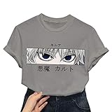 Tomwell Hunter X Hunter Tshirt Sommer T-Shirt Casual Killua Shirt Anime 3D Druck Oberteile Basic Shirt Kurzarm Tops Für Damen Teenager Mädchen Freizeit Oberteile Grau M