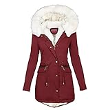 Mymyguoe Winterjacke Damen mit Fell Winterparka für Frauen Gefüttert Teddyfell Trenchcoat Wintermantel Warm Jacke Herbst Leichte Steppjacke Dicker Steppmantel Parka Jacke mit Kap