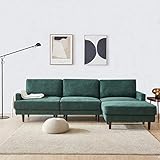 Piokoy Schlafsofa mit Aufbewahrungsbox, Ecksofa mit Schlaffunktion, Recliner Eckcouch, 3-Sitzer modernes Sofa Couch Gepolstertes Sofa in L-Form aus Stoff für den Empfang im Büro im Wohnzimmer, Smarag