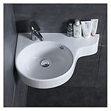 OUMIFA Waschbecken Badezimmer Eckbecken Hängen Waschbecken Waschbecken Kleine Mini Wohnung Wandmontiert Keramik Dreieck Waschbecken Weiß Rundes Gefäßspüle (Color : 1 Left Hole)