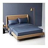 MZP Satin Spannbettlaken 100S Light Luxus Tencel High Density Silky Cool Bettlaken 100% Lyocellfaser Hotelqualität Spannbetttuch Boxspringbett Wasserbett Laken (Color : Blue, Size : 180x200+40cm)