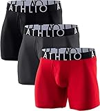 ATHLIO Herren (3 Stück), entspanntes Stretch, 15,2 cm, offenes Design, kühles Trocken, Unterwäsche, Trunk, Jungen Unisex-Erwachsene, Fliege ubf06, Schwarz Anthrazit Rot, 3er-Pack, S