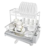 SUPGOMAX Abtropfgestell für Geschirr, Geschirrständer 2 Etagen Geschirrkorb, Abtropfgitter inkl. Abtropfschale Besteckhalter, Dish Drainer für Teller Besteck T