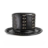 XHLLX Karneval Dekoration Hut Mit Niete Steampunk Hut Zylinder Kopfbedeckung Zubehör Pu-Leder Retro Punk Kostüm Thema Party Karneval Halloween Cosplay One S