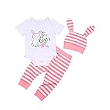 YQYJA Neugeborenes Mädchen Junge Ostern Outfits Bunny My First Easter Kurzarm Body Strampler Hose Hut 3 Stück Gr. 74,