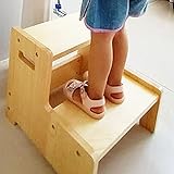 Tritthocker Trittschemel Hocker für Kinder Kleinkinder Tritthocker Aus Holz Für Kinder,Kiefer Zweistufiger Hocker Mit Griff/Stabil Rutschfester Töpfchenhocker,Für Küche /Badezimmertoilette/Waschbeck
