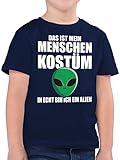 Kinder Karneval und Fasching Kostüme - Das ist Mein Menschenkostüm in echt Bin ich EIN Alien - weiß - 152 (12/13 Jahre) - Dunkelblau - T-Shirt - F130K - Kinder Tshirts und T-Shirt für Jung