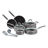 Amazon Basics – Kochgeschirr-Set mit Antihaftbeschichtung, außen aus Keramik, Töpfe, Pfannen und Zubehör, 12-teiliges Set, R