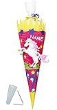 alles-meine.de GmbH BASTELSET Schultüte -  Einhorn Pferd  - 85 cm - incl. Namen - mit / ohne Kunststoff Spitze - Zuckertüte zum selber Basteln - 6 eckig Mädchen Einhörner Pink