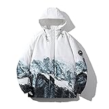 XWLY Daunenjacke Herren Modern Urban Lose Flauschig Mit Kapuze Herren Kältejacke Herbst Winter Universität Jugend Trend Mode Druck Verdickung Outdoor Warm Männer Mantel A-White 5XL