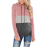 Vmiozizc Sweatshirt for Women Three-Color Stitching Drawstring Hoodies Loose Long Sleeve O-Neck Hooded Pullover Tops-Medium,Pink