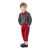 Julhold Kindermode Kinderkleidung Gentleman Anzuge Kleinkind Baby Jungen Gentleman Fliege Kariertes T-Shirt Tops + Hosenträger Hosen Outfits Sommerkleidung(Grün,120)