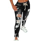 Yokbeer Frauen Freizeithosen Verblasste Zerrissene Jeans Retro Loch Zerrissene Stretchjeans Schlank Fitness Mittlere Taille Plus Size Hosen Jeggings Casual Haremshosen (Color : Black, Size : L)