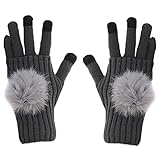 Cozylkx Damen Winterhandschuhe, 2in1 Multiway Winter Warm Dick gestrickte Fingerlose Handschuhe mit Fellknäuel, Deep Grey