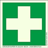 Brandengel Erste Hilfe-Symbol-Schild Gr.: 200 x 200 mm langnachleuchtende Kunststoffplatte mit selbstklebender Schaumschicht grün Symbol nach ISO 7010 SUPER-N 10/230 60/24 - 3400 DIN 67510