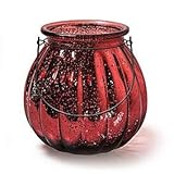 Glaslaterne Windlicht mit Henkel Pumpkin Kürbis Kerzenglas Laterne mittel rot Ø 18 cm, H. 18 cm Dekoglas als Tischdek