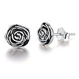 ✦Muttertagsgeschenk✦ Esberry 18 Karat Vergoldung 925 Sterling Silber Rose Ohrstecker Hypoallergene Blume Ohrringe Schmuck Geschenke für Frauen und Mädchen, Mama Geschenk. (Antique Silver)