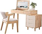 DFGBXCAW Schminktisch-Set mit Hocker, 4 Schubladen und Massivholz-Klappspiegel Kosmetik Schminktisch Waschtisch Konsole Kommode Arbeitstisch Comp