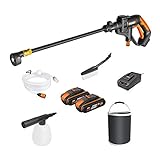 WORX 20V Mobile Akku-Hochdruckreiniger Hydroshot WG625E.1, 2x2.0Ah Akkus, PowerShare, Bewässerung, Reinigung & Desinfektion, 1 Std. Ladegerät, 5-in-1 Sprühdüse, 6m Schlauch, Faltbarer W