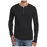 Chejarity Herren Klassisch Langarmshirt mit Knöpfen V-Ausschnitt T-Shirt Herbst Langärmliges Henley-Shirt Regular Fit Basic Einfarbige T-S