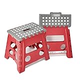 Mehrzweck-Hocker klappbar mit Griff, 32 cm Höhe | vielseitig einsetzbar für Camping, Angeln und oder punktuelle Gartenarbeit (rot-grau)
