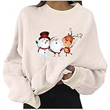 Pullover Damen Teenager Mädchen Weihnachtspulli Lustig Rentier Christmasmuster Bluse Top Weihnachtspullover Klassisch Langarm Christmas Sweatshirt Xmas Pulli Shirt Tunika Top