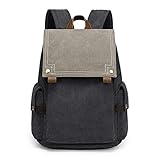 TAK Vintage Canvas Rucksack 15 Zoll Laptop Rucksack mit USB Anschluss Tagesrucksack Damen Herren für Schule Uni Büro Alltag, Schwarz und G