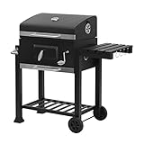 Laneetal Griller Outdoor, Holzkohlegrill mit Deckel, Grillwagen mit Rädern, Kohlegrill mit Grillrosten, Gartengrill aus Metall, Campinggrill Schw